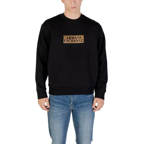 Sweatshirt armani exchange bicolor en coton noir avec logo doré embossé sur la poitrine