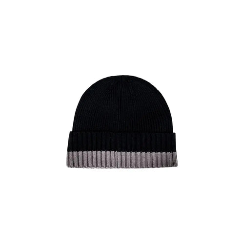 Bonnet Armani Exchange bicolor en maille côtelée noire avec revers gris contrastant style casquette de baseball