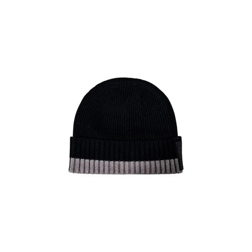 Bonnet Armani Exchange bicolor Marabou noir en maille côtelée avec revers rayé gris et argenté