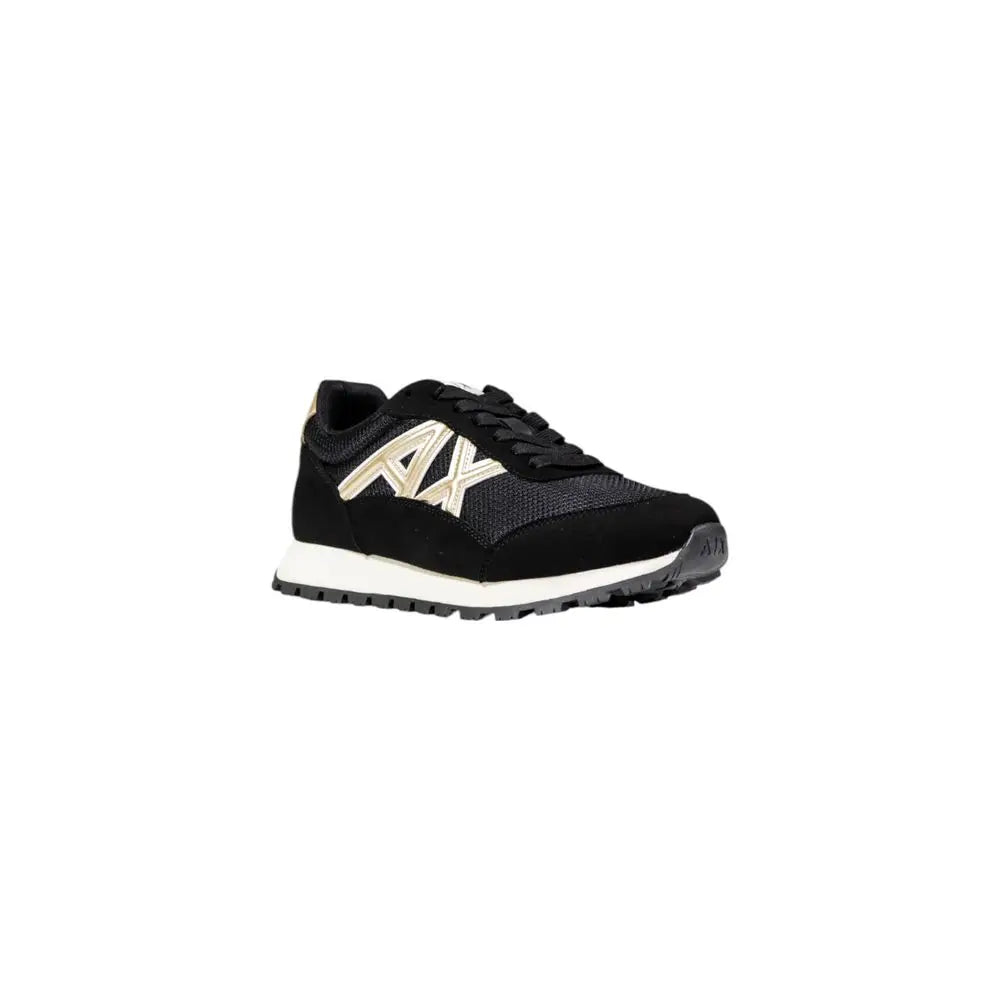 Baskets de sport armani exchange bicolor en polyester noir avec logo ax doré et empeigne en mesh et suède