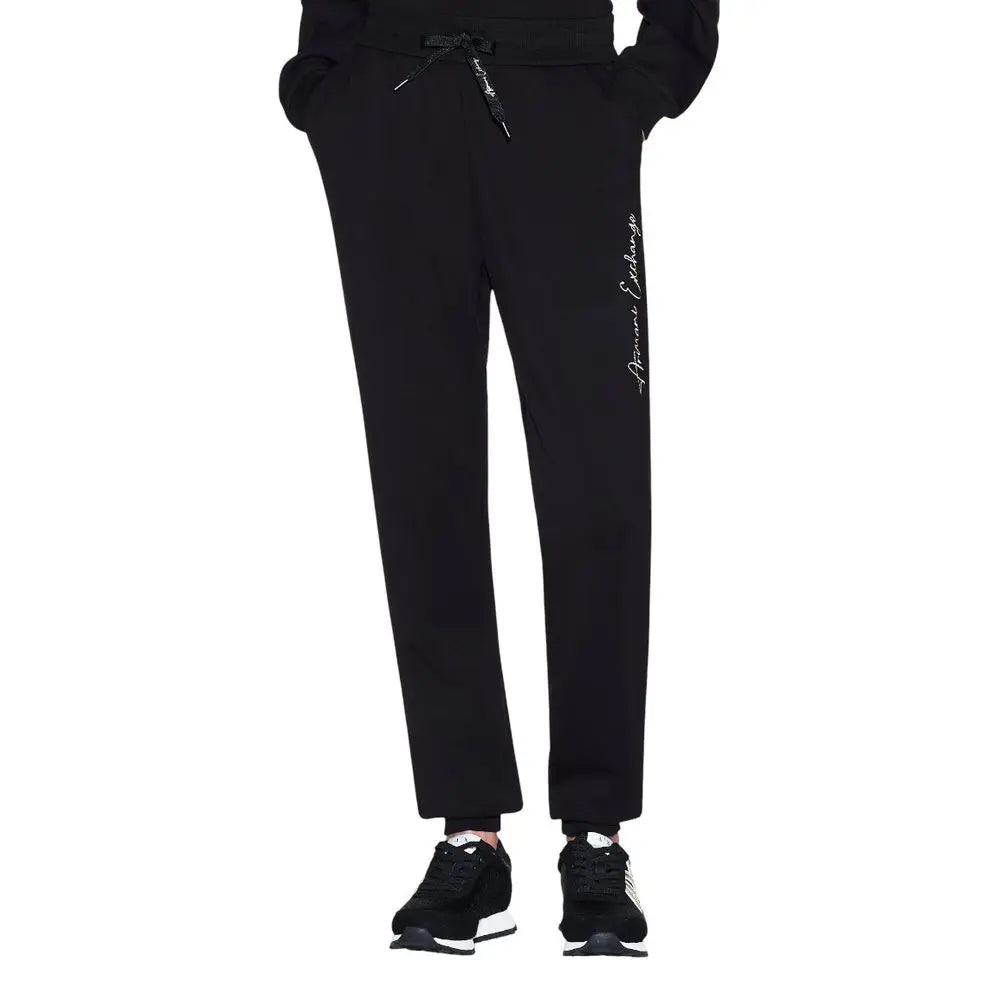 Joggers armani exchange bicolor en viscose noirs avec taille à cordon et logo blanc cursif sur la jambe gauche