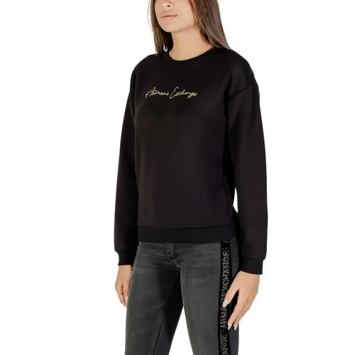 Sweatshirt armani exchange bicolor en viscose noir avec logo brodé or et bande latérale assortie