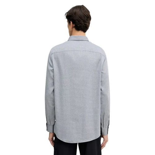 Chemise habillée homme armani exchange noire et blanche en coton avec col classique manches longues et texture grise claire