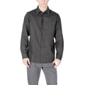 Armani Exchange chemise habillée en coton noire à manches longues avec motif texturé subtil sur poitrine et manches