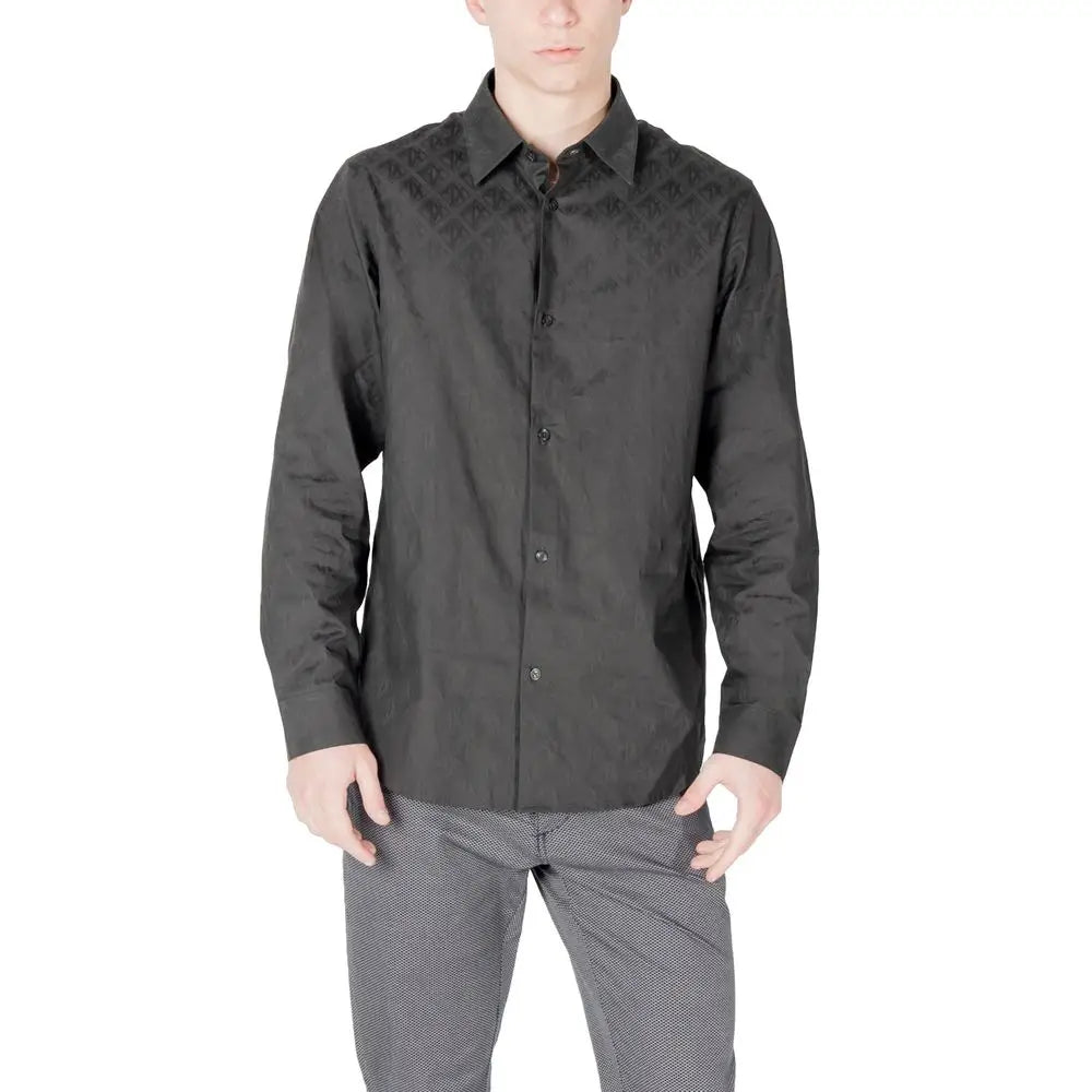 Armani Exchange chemise habillée en coton noire à manches longues avec motif texturé subtil sur poitrine et manches
