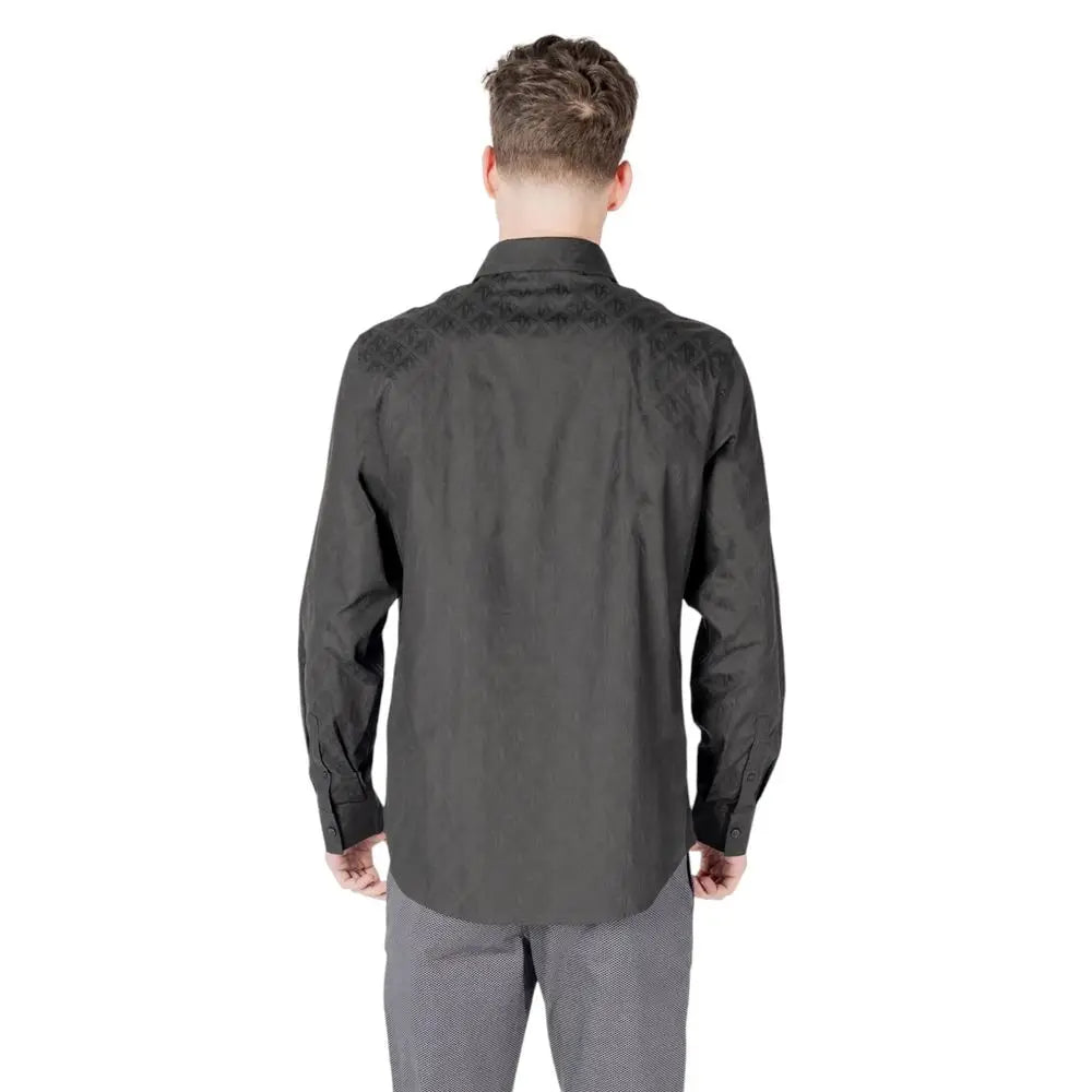 Chemise de ville noire en coton armani exchange avec manches longues gris foncé et motif texturé subtil aux épaules