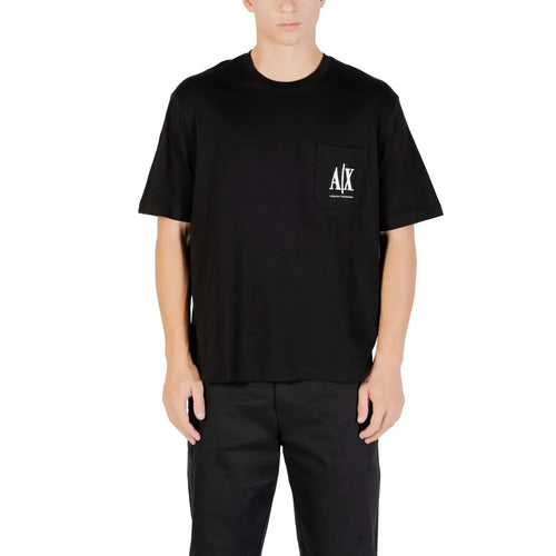 T-shirt armani exchange noir en coton avec logo blanc sur la poche poitrine sportswear