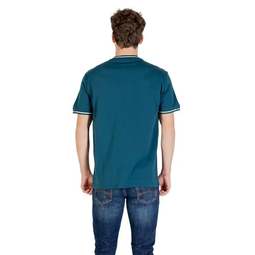 T-shirt armani exchange en coton noir avec col et manches courtes bleu sarcelle et bordure blanche
