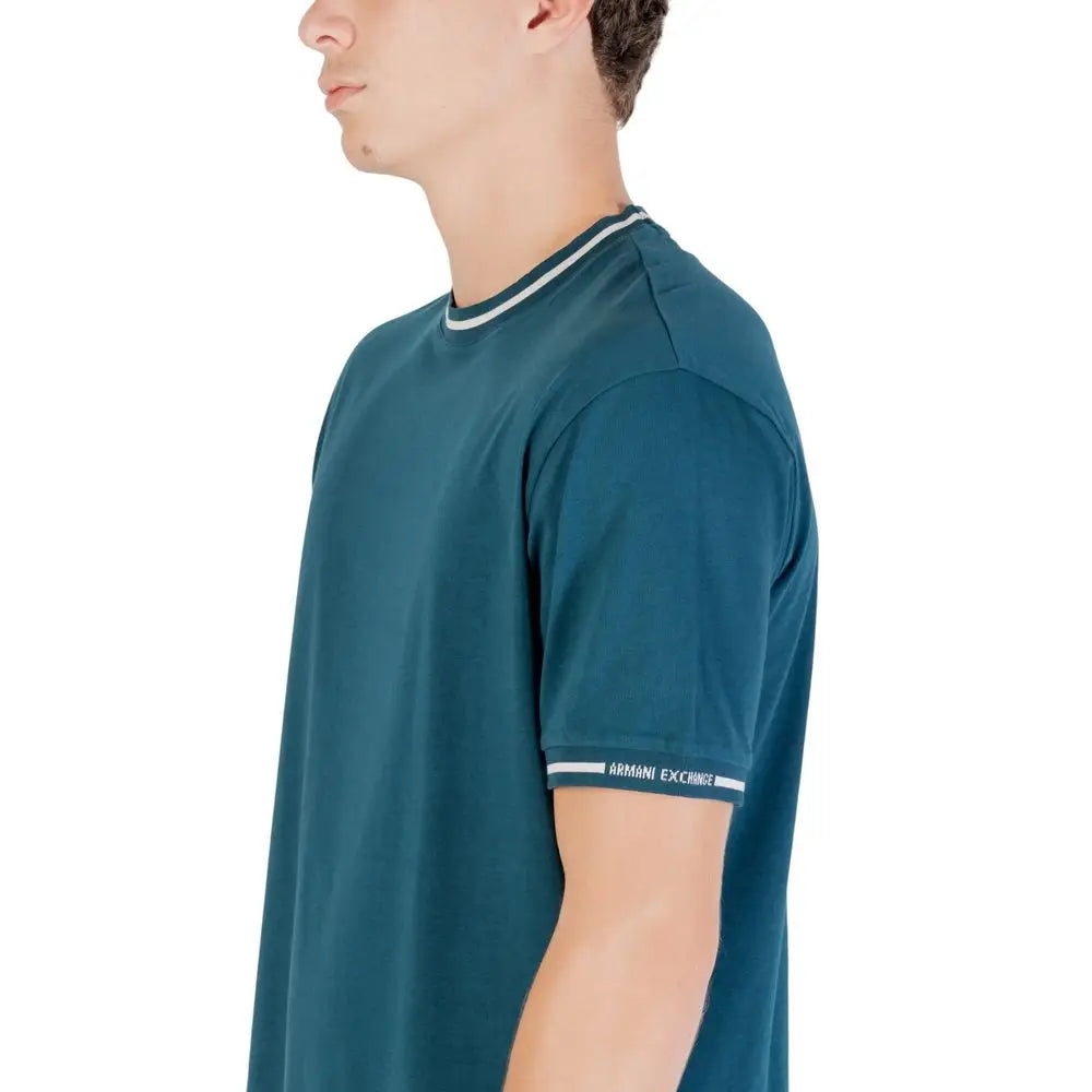 Teal armani exchange t-shirt en coton avec bordure blanche au col et aux manches