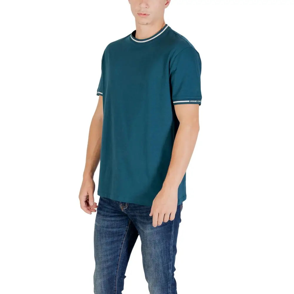 Teal armani exchange crew neck t-shirt en coton avec bord blanc au col et aux manches