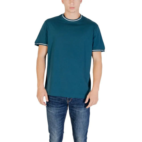 T-shirt armani exchange en coton noir avec col et manches bordés de blanc style crew-neck