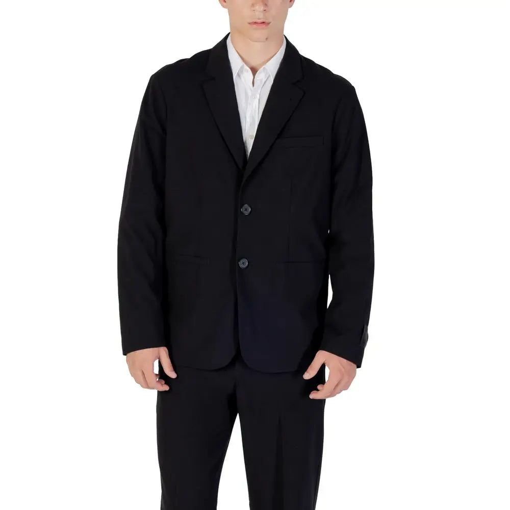 Blazer noir deux boutons armani exchange en lyocell avec coupe structurée et texture subtile