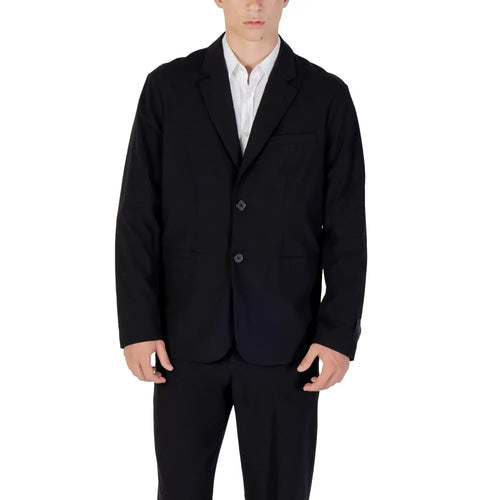 Blazer noir deux boutons armani exchange en lyocell avec coupe structurée et texture subtile