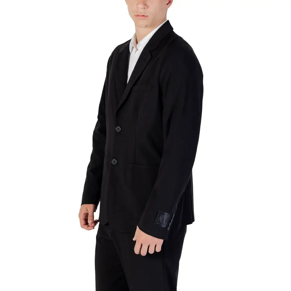 Veste blazer noire en lyocell armani exchange à coupe ajustée et texture subtile pour un style élégant