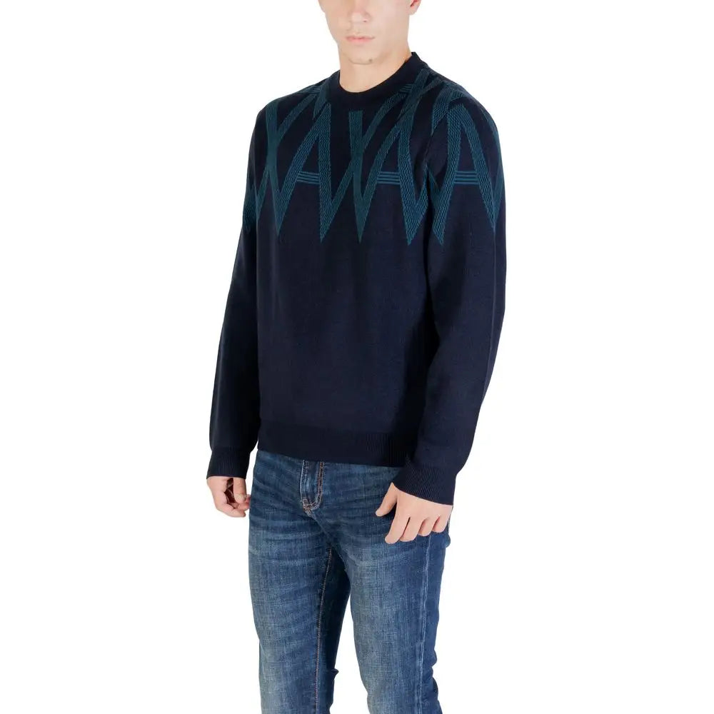Sweatshirt armani exchange noir marabou en maille bleu marine avec motif géométrique teal aux épaules et poitrine