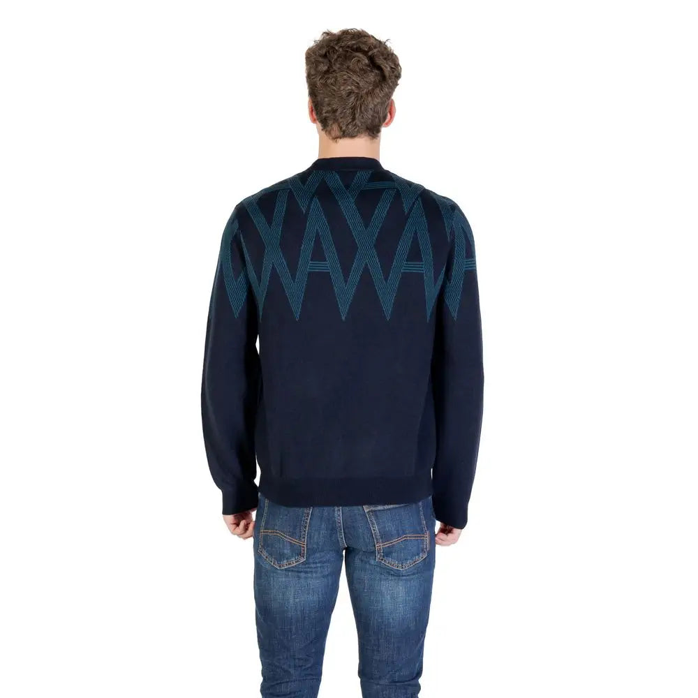 Sweatshirt armani exchange noir marabou en maille avec motif zigzag géométrique bleu sarcelle au dos et aux épaules