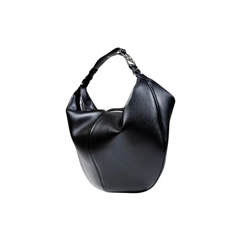 Aromani exchange sac à main en polyester noir avec bandoulière tressée en cuir et accent chaîne métallique