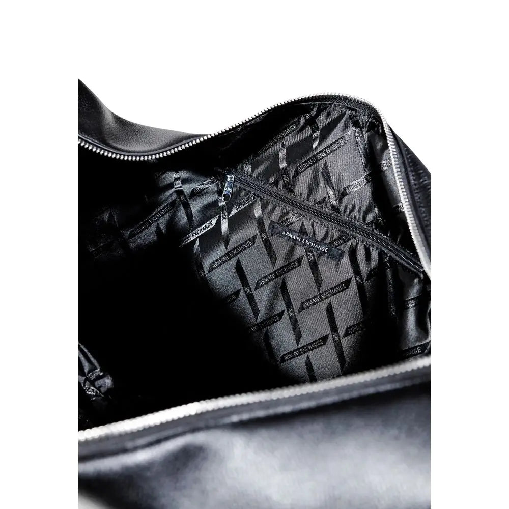 Sac polochon armani exchange noir en cuir avec doublure intérieure motif logo répétitif en polyester