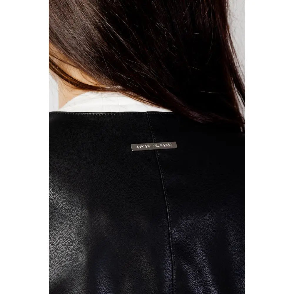 Veste en cuir noir armani exchange en polyester avec étiquette de marque rectangulaire argentée vue de dos