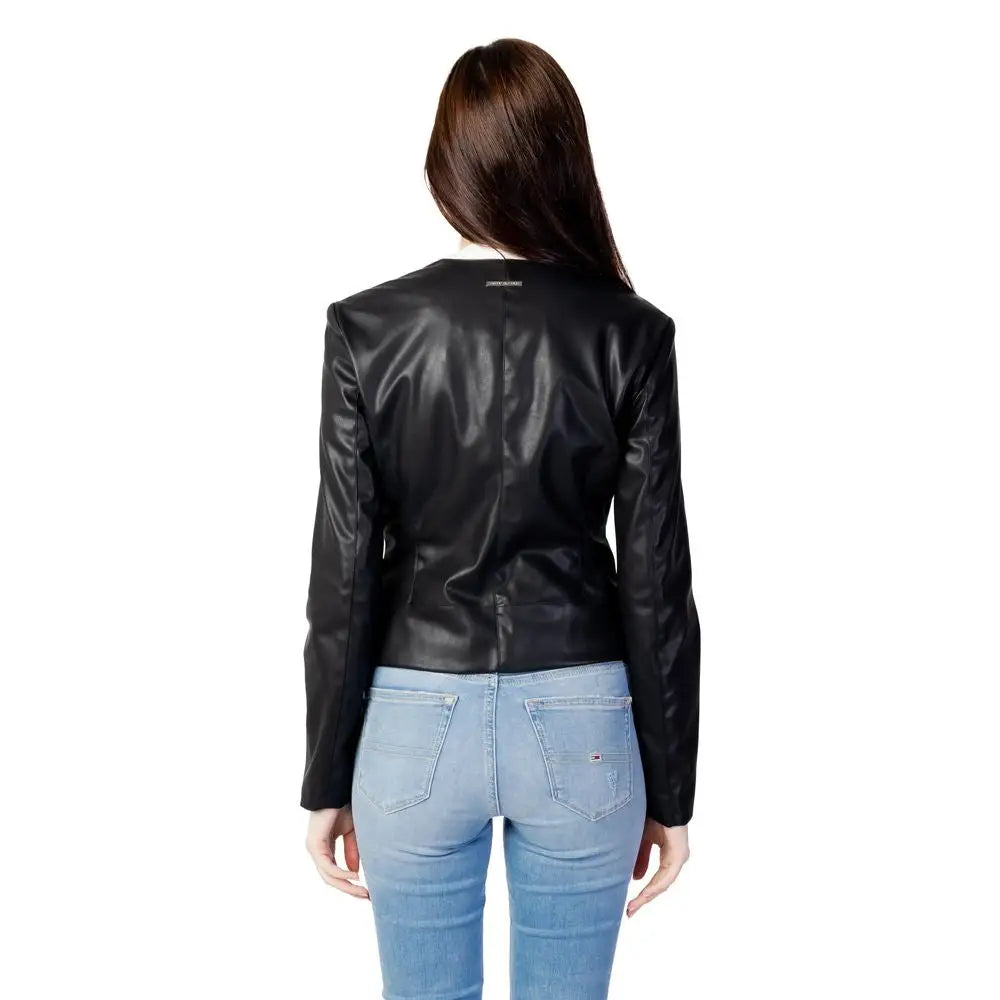 Veste moto noire en cuir synthétique armani exchange avec finition brillante et détails de couture subtils