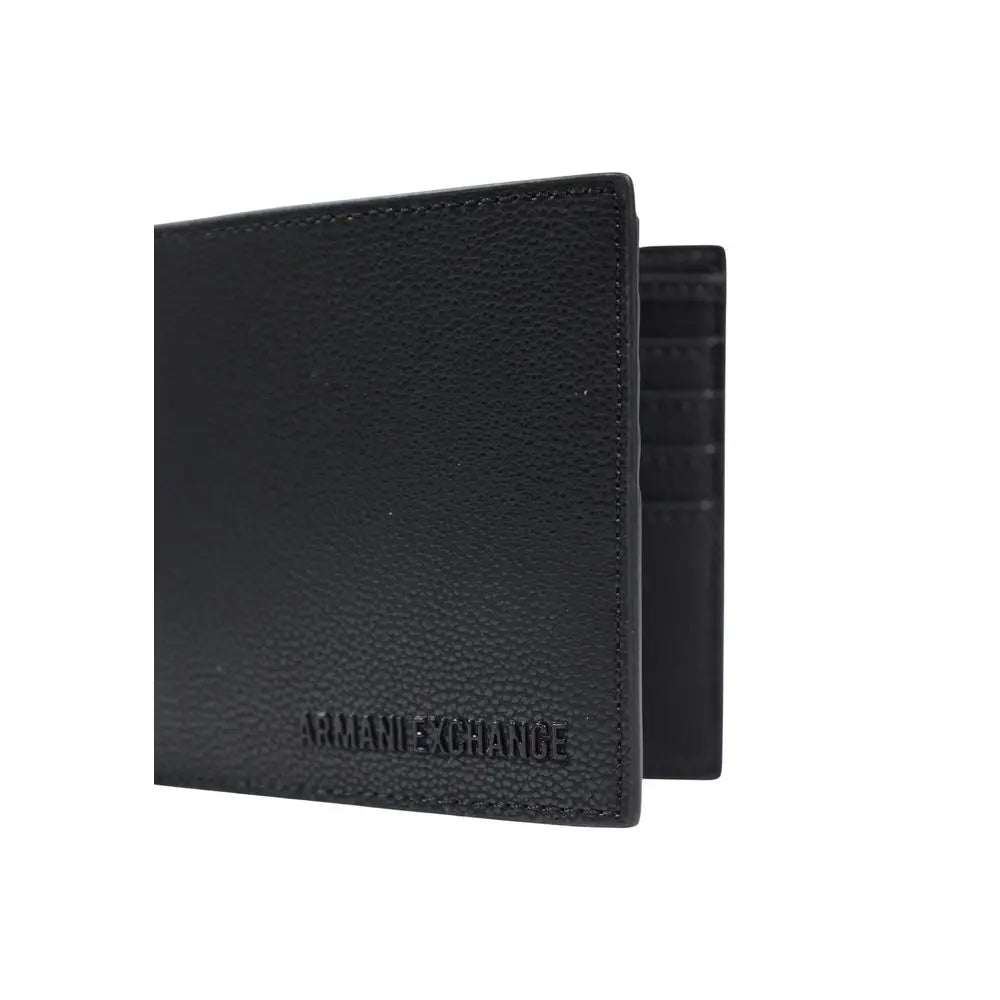 Portefeuille armani exchange noir en cuir texturé avec logo embossé bi-fold en polyester
