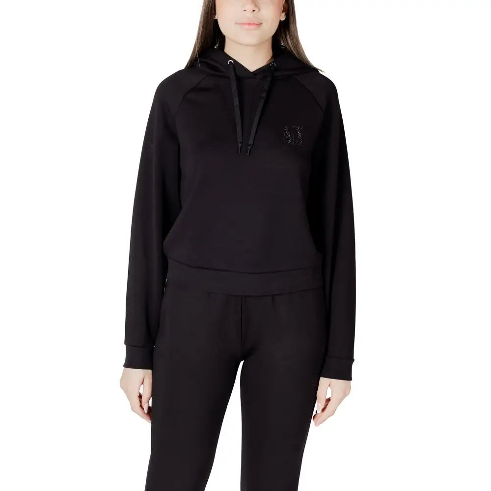 Sweat à capuche noir armani exchange en viscose avec broderie discrète sur la poitrine
