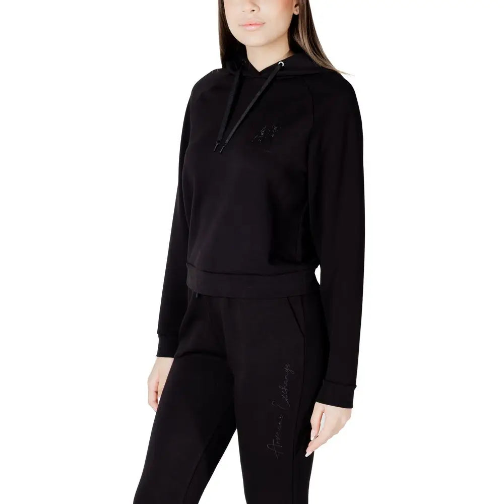 Hoodie noir en viscose armani exchange avec logo brodé discret et cordons assortis noirs