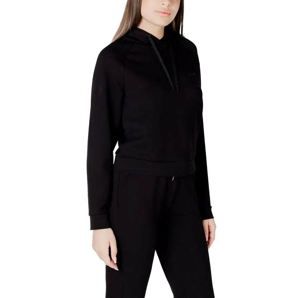 Sweat à capuche noir armani exchange en viscose avec manches longues, cordon de serrage assorti et coutures latérales discrètes