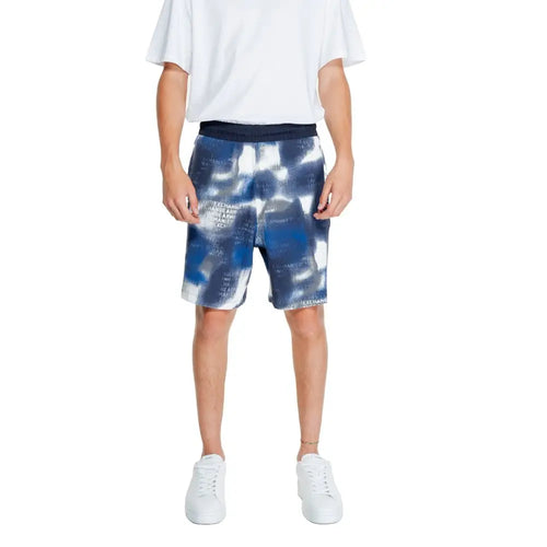 Short en coton bleu tie dye blanc avec impression graphique de texte armani exchange bermuda
