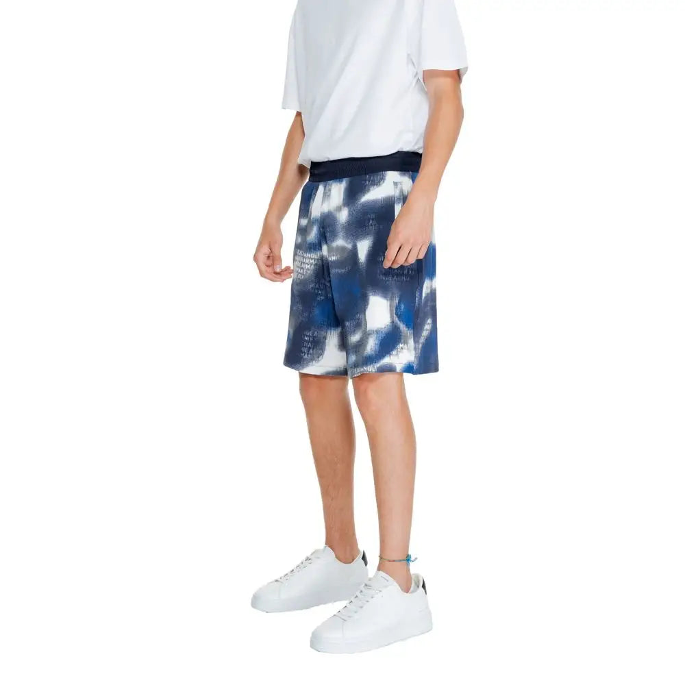 Short bermuda armani exchange en coton bleu et blanc tie-dye avec ceinture élastique noire