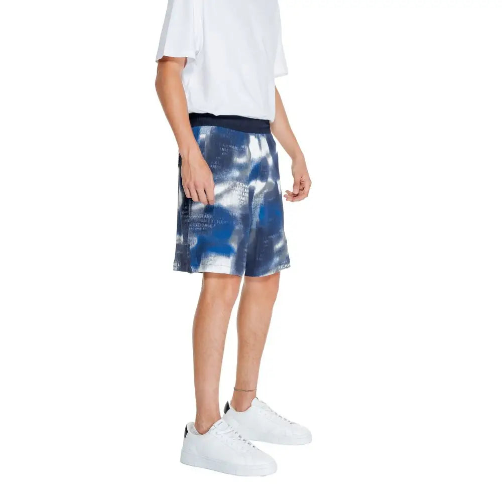 Shorts bermuda armani exchange en coton bleu et blanc tie-dye avec une ceinture noire