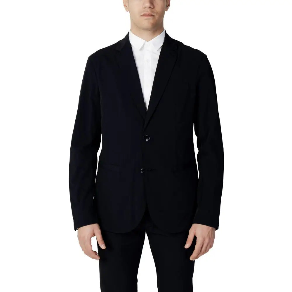 Blazer en coton bleu armani exchange pour homme avec coupe ajustée et texture subtile