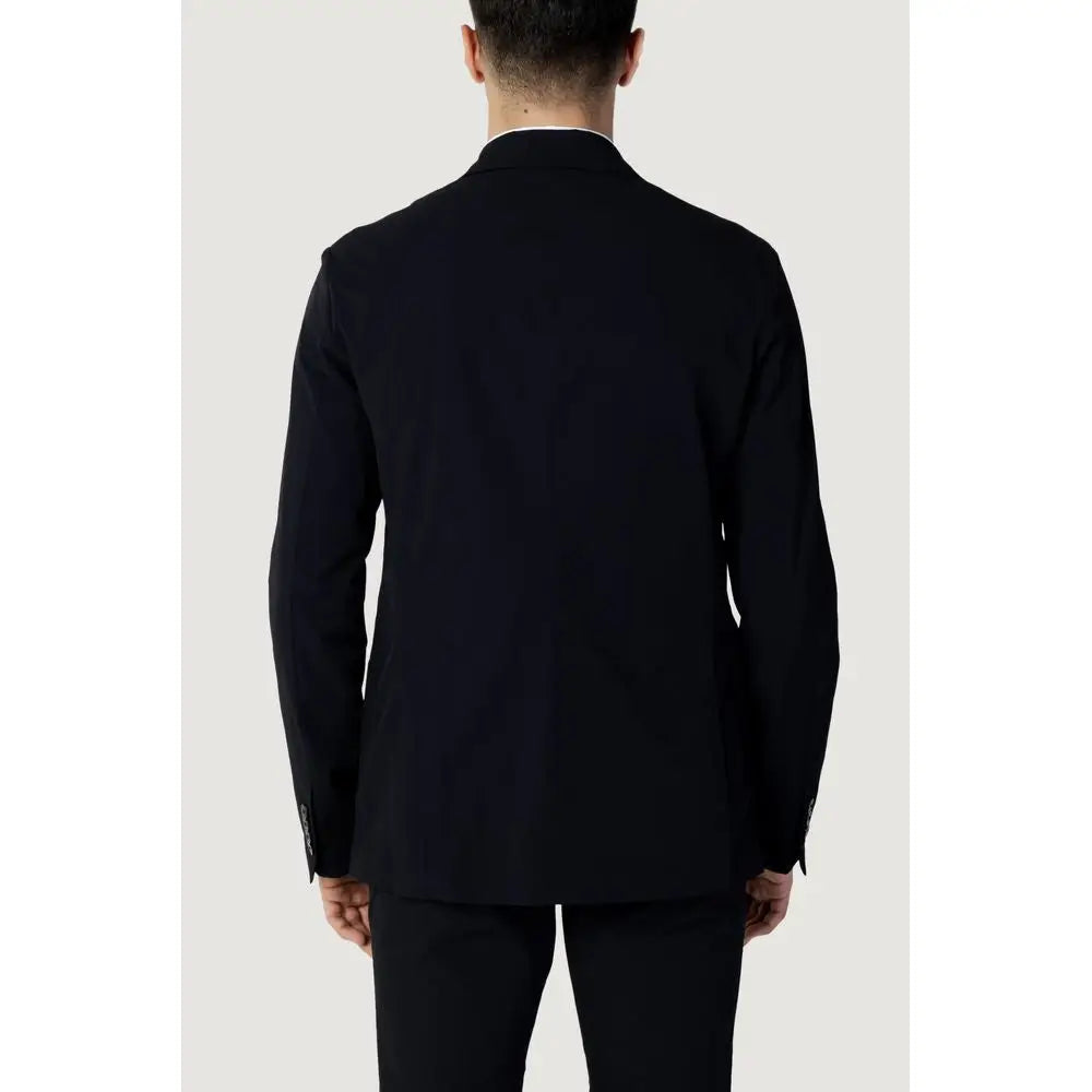 Blazer armani exchange en coton bleu avec col blanc net et poignets boutonnés subtils tailored noir