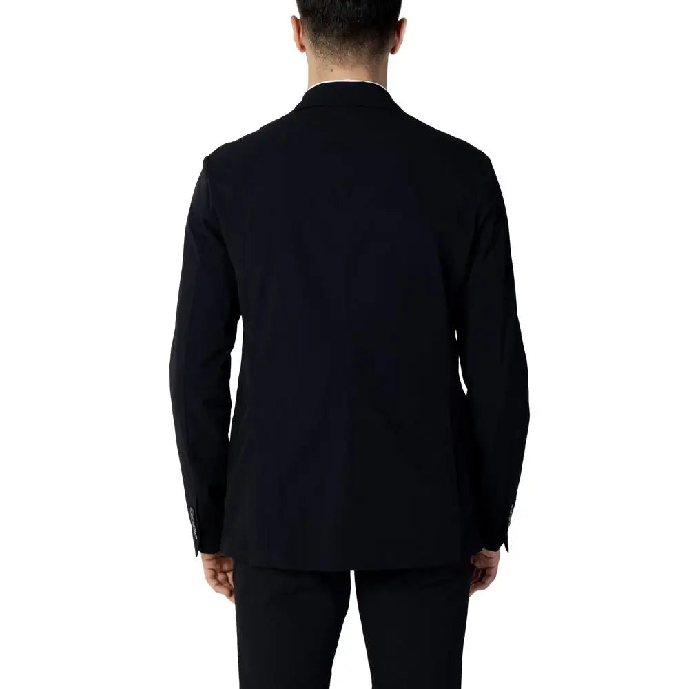 Blazer en coton bleu armani exchange avec veste noire ajustée col blanc net et poignets à boutons discrets