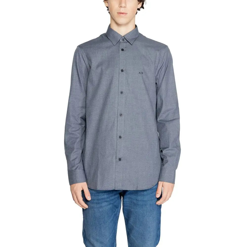 Chemise habillée bleu en coton armani exchange pour homme avec boutonnière grise texturée et logo air brodé