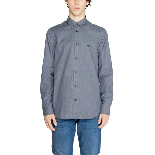 Chemise habillée bleu en coton armani exchange pour homme avec boutonnière grise texturée et logo air brodé