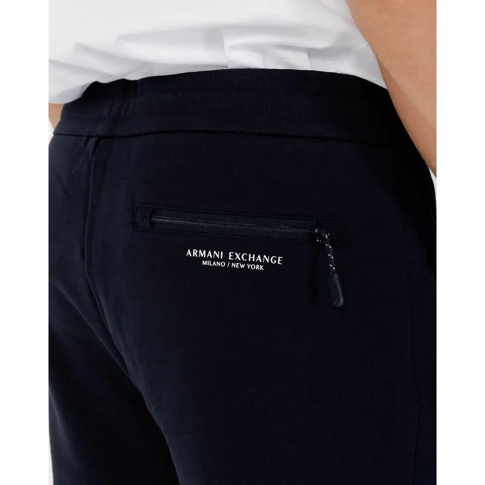 Arrière de jogging en coton bleu armani exchange avec poche zippée et logo brodé blanc