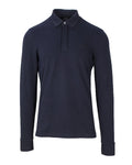 Navy blue cotton armani exchange long-sleeved polo shirt with subtle embroidered logo on the chest