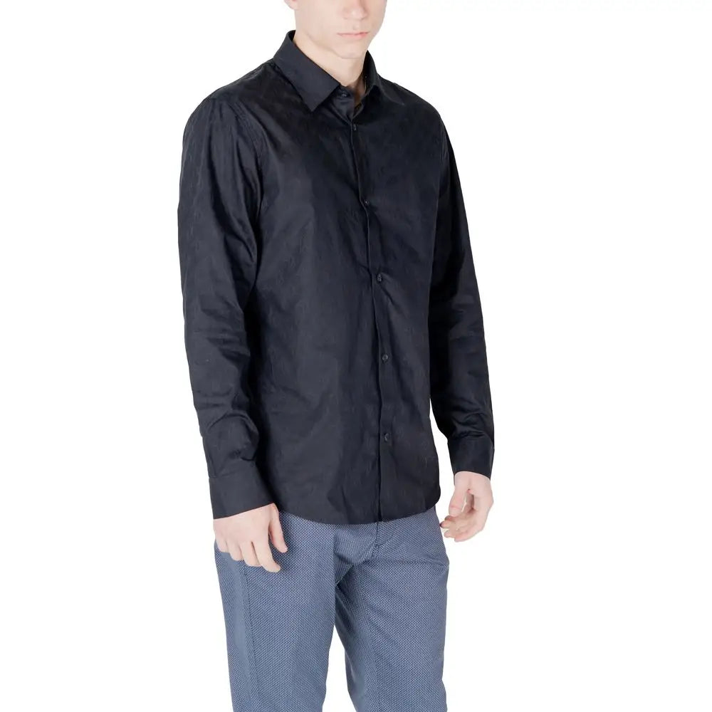 Chemise noire à manches longues armani exchange en coton avec col classique et léger éclat