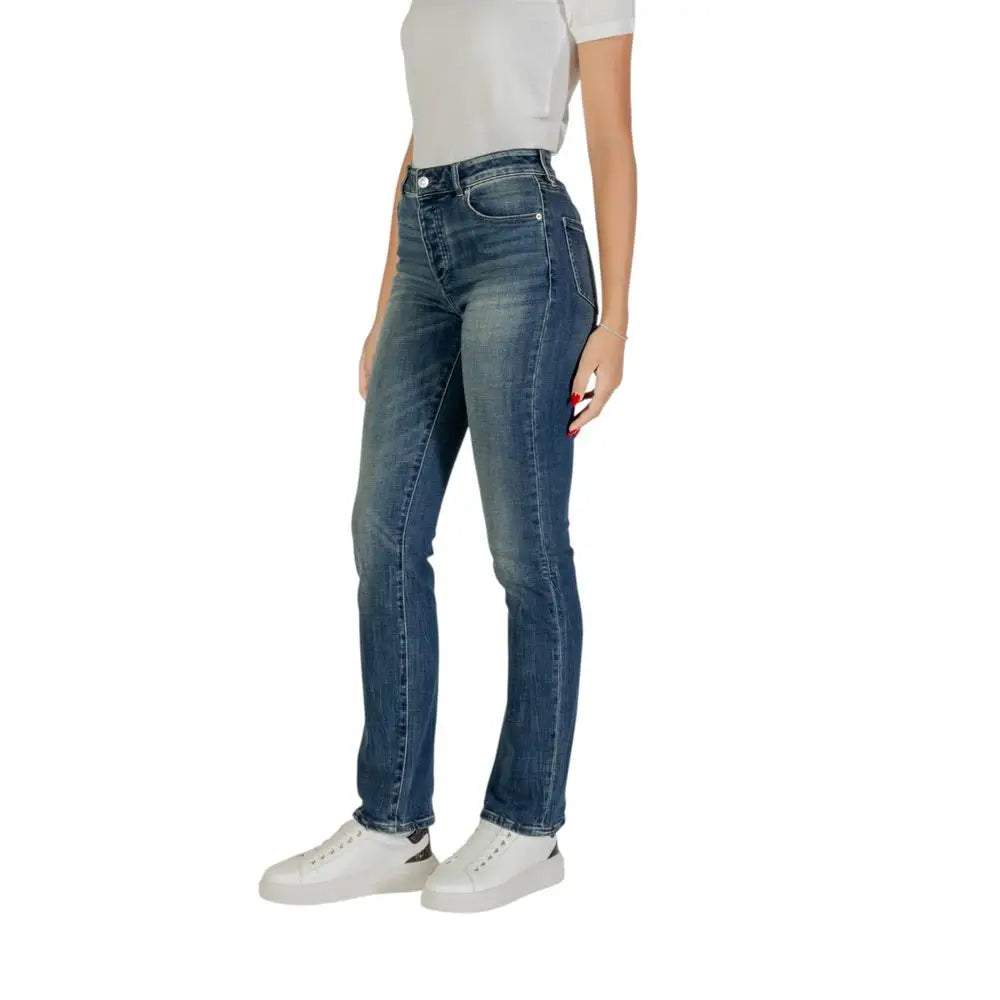 Jeans skinny en coton bleu armani exchange taille haute coupe droite avec délavage subtil et effets whiskering
