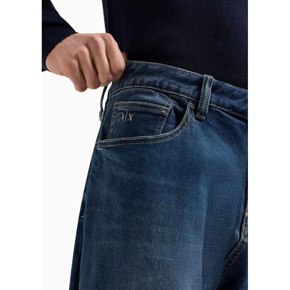 Jeans skinny en coton bleu armani exchange vue arrière avec broderie logo a/x et cinq poches classiques