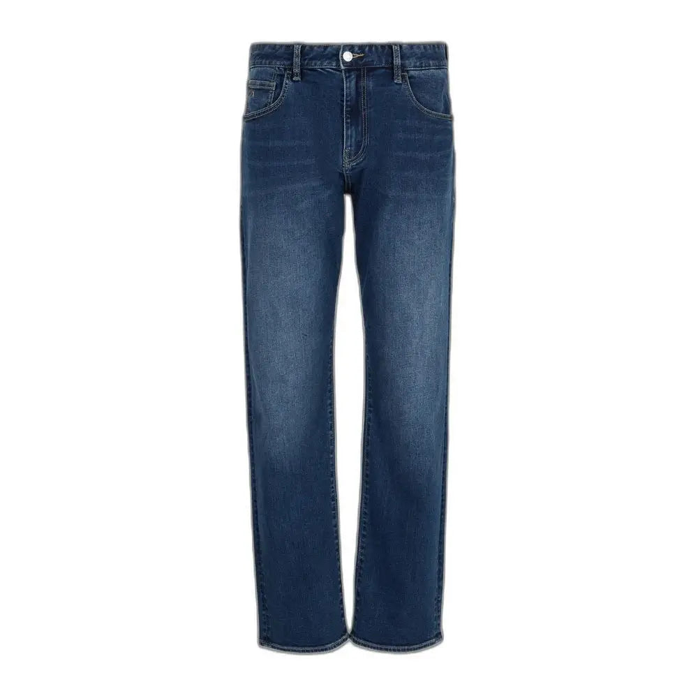 Jean skinny bleu armani exchange en coton avec coupe droite et design classique cinq poches en denim bleu foncé
