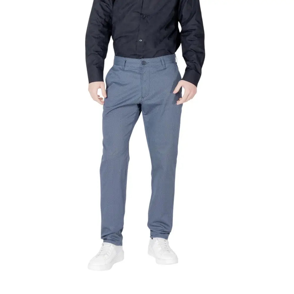 Pantalon chino bleu texturé armani exchange en coton avec motif subtil et coupe classique