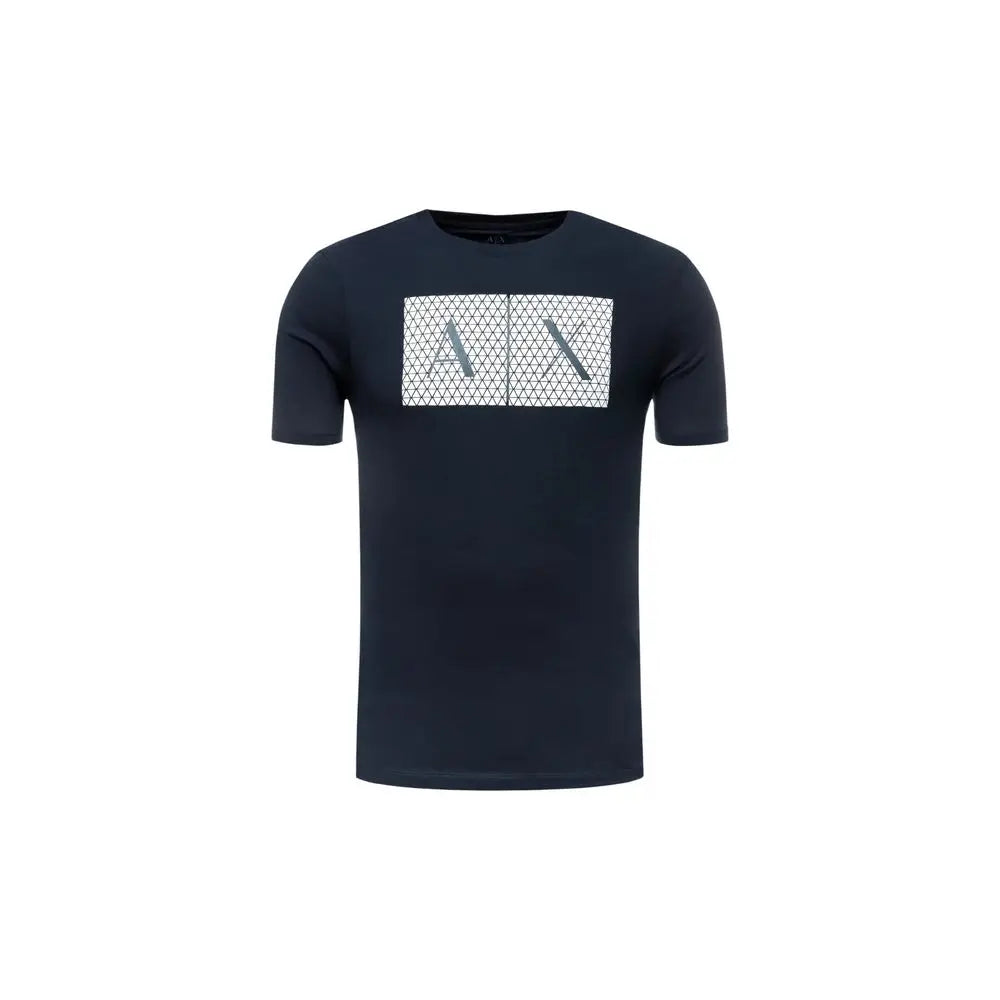 T-shirt armani exchange bleu marine en coton avec un logo géométrique blanc audacieux sur la poitrine