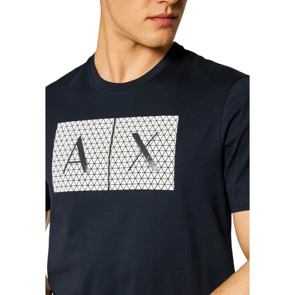 T-shirt armani exchange bleu marine en coton avec logo géométrique blanc a x sur le devant manches courtes