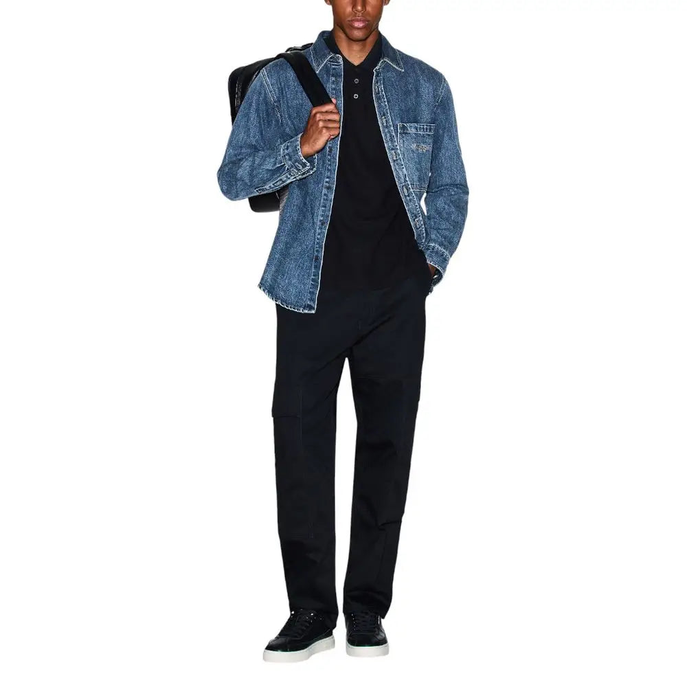 Veste en jean bleue armani exchange avec col classique et fermeture à boutons