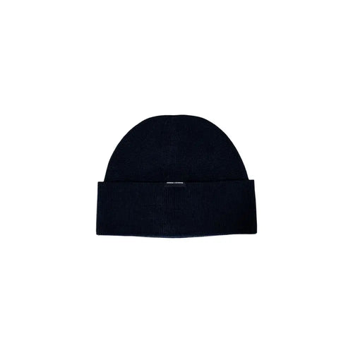 Bonnet noir en maille côtelée avec revers plié et étiquette discrète de la marque armani exchange blue marabou cap