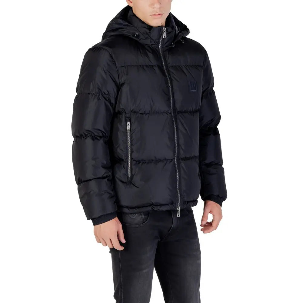 Veste matelassée noire à capuche en polyamide armani exchange idéale pour temps froid