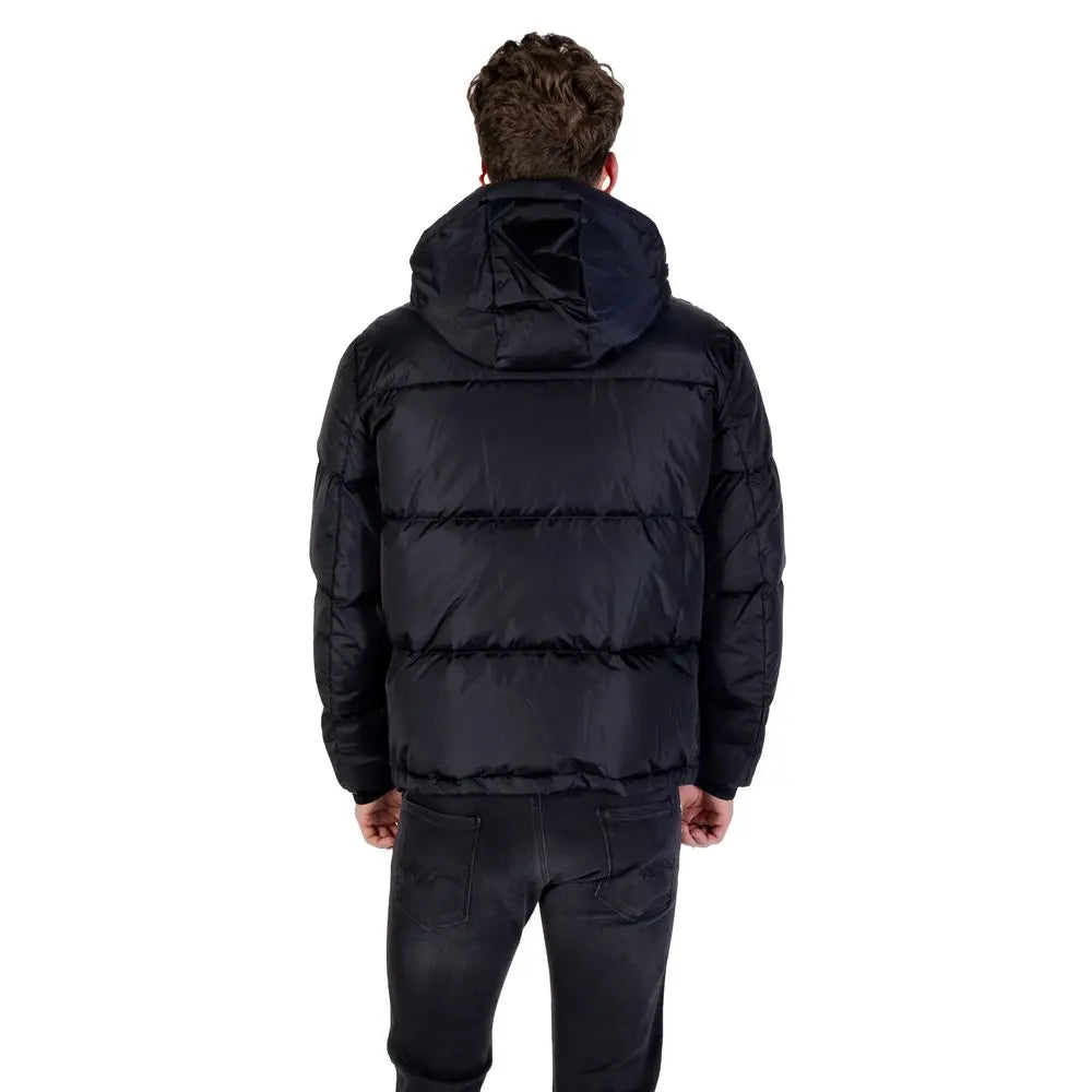 Veste noire matelassée avec capuche en polyamide armani exchange bleu pour temps froid