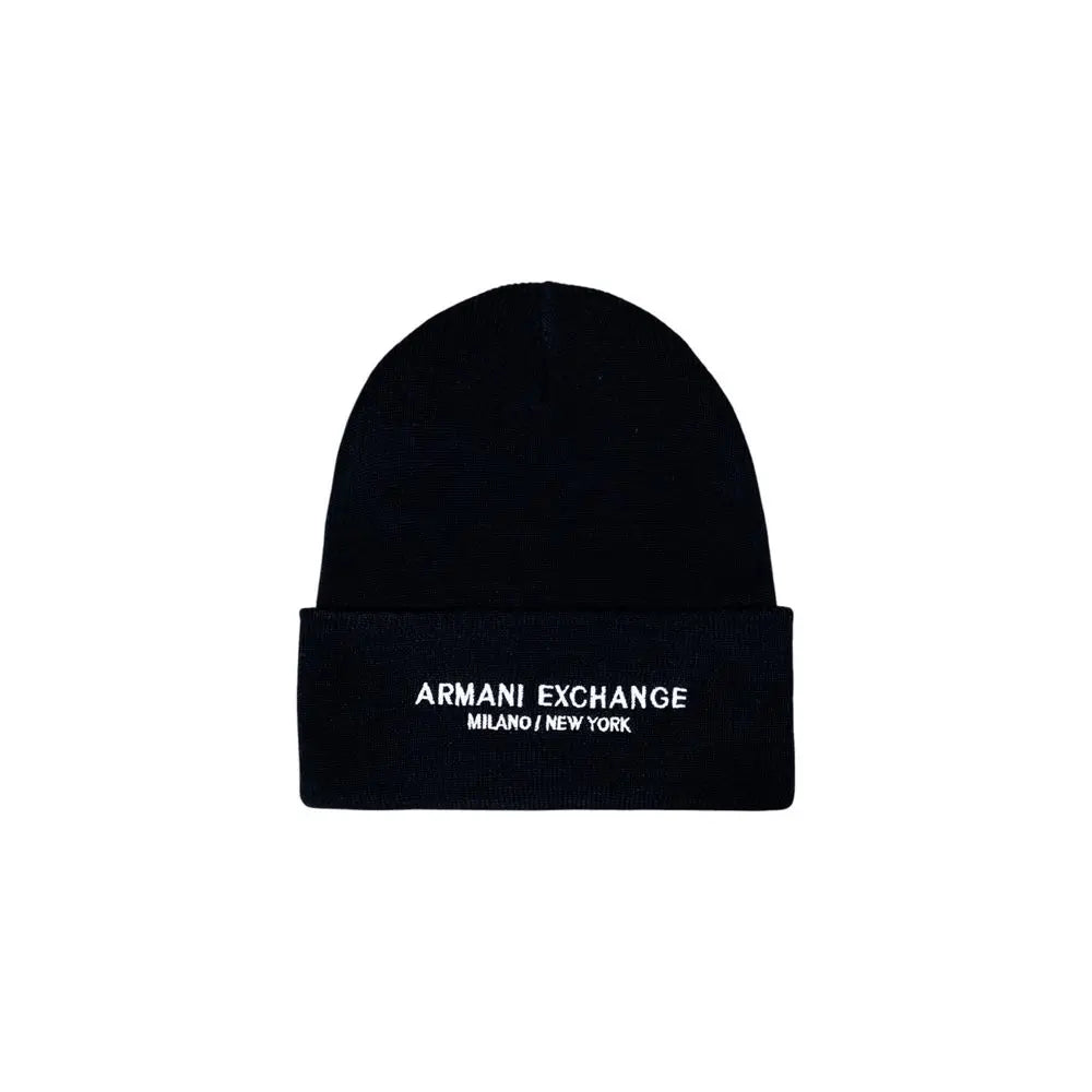 Black armani exchange beanie en polyester avec logo blanc brodé et texte milano new york sur le revers